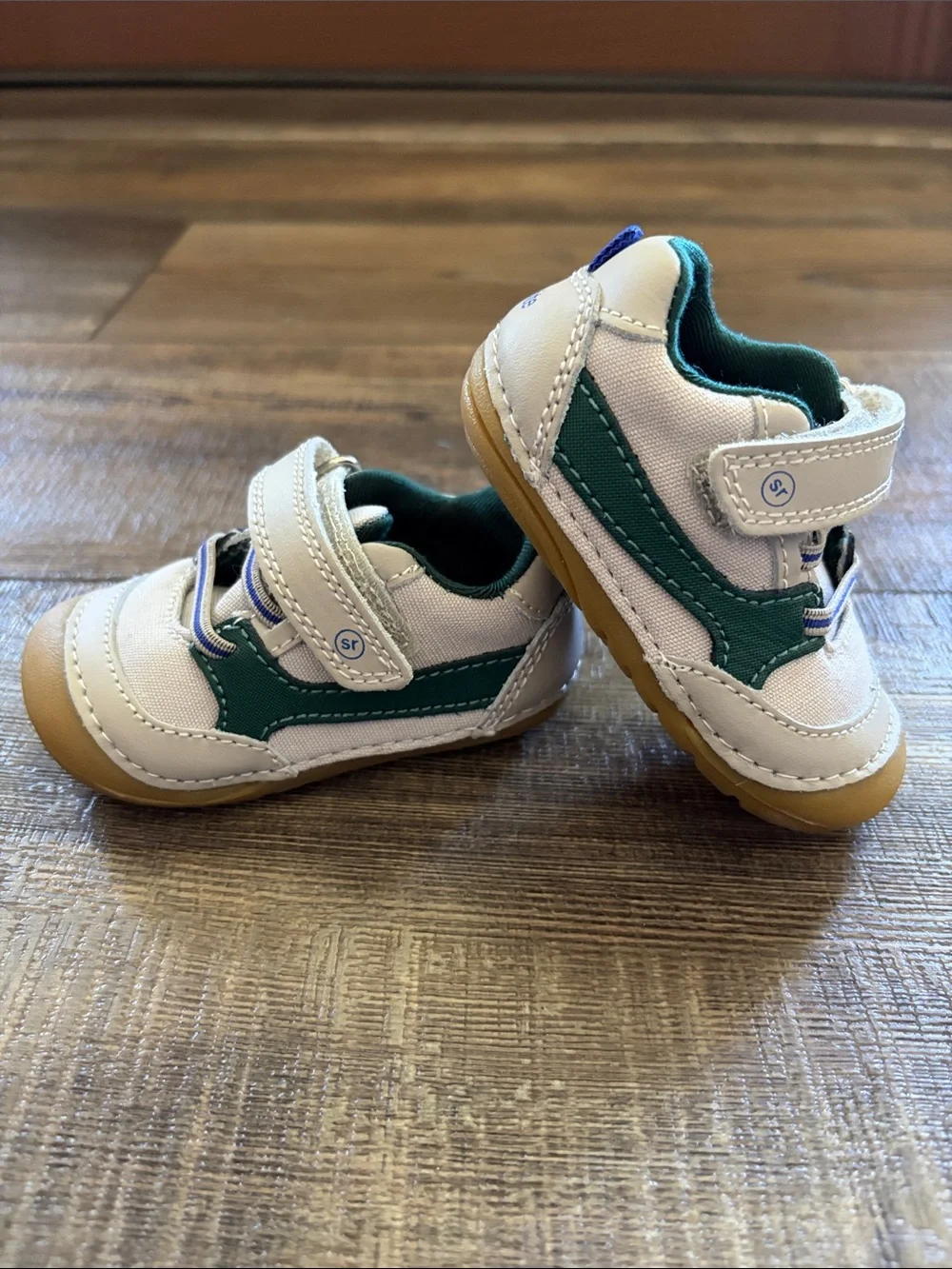 Stride Rite White & Green Easy-Closure Baby Sneakers
